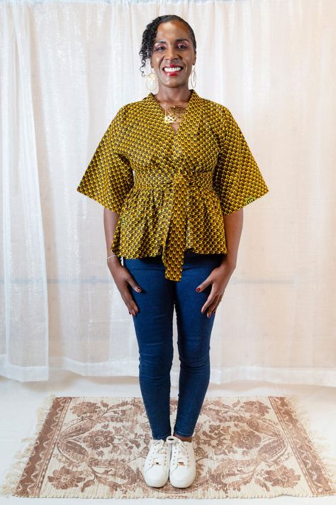 African Print Peplum Top, Ankara Kimono, African Tops, African Print Tops, African Print Skirt, African Print Clothing, African Print Dresses, Peplum Styles, Kimono Sleeves