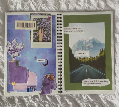 Journaling Pictures Aesthetic, Book Journal Collage, Notebook Collage Cover, Scrapbook Journal Cover Ideas, Collage Journal Cover, Art Journal Spreads, Scrapbook Spread Ideas, Junk Journal Spread Ideas, Aesthetic Pictures Journal