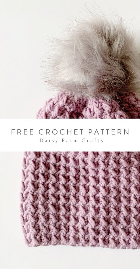 Free Pattern Crochet Hats, Dk Crochet Beanie Free Pattern, One Skein Hat Crochet Patterns, Crochet Beanie Stitches, Free Crochet Hats Patterns, Hairstyles Crochet, Daisy Farm Crafts, Crochet Purple, Daisy Farm