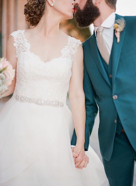 Teal Groom Suit, Paloma Blanca Wedding Dress, Wedding Dress Groom, Wedding Teal, Teal Suit, Pink Boutonniere, Groomsmen Ideas, St Pete Wedding, Casual Grooms