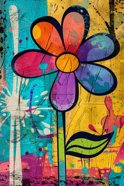 #ColorfulVintageGraffiti #FlowerPrint #BoldModernArt #2:3 #TheCandie Graffiti Flowers Art, Flower Graffiti, Pop Art Flowers, Vintage Graffiti, Graffiti Flowers, Inspirational Digital Art, Sweet Art, Acrylic Flowers, Dog Signs