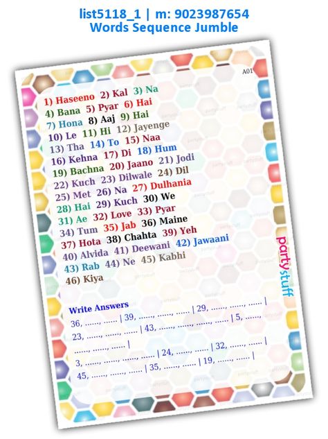 Bollywood Theme Games, Bollywood Theme Party, Game Paper, Jumbled Words, Bollywood Theme, Kitty Party Games, Funny Quotes In Hindi, Ticket Card, Games Design