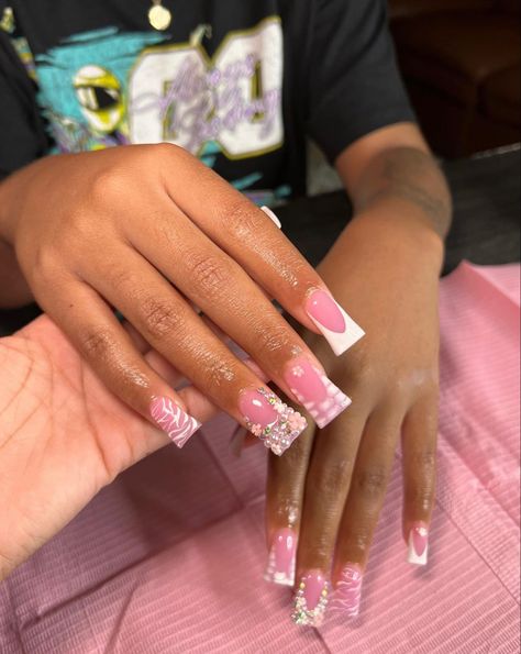 Butterfly Duck Nails, Pink French Tip Duck Nails, Duck Shape Nails French Tip, Slim Duck Nails, Light Pink Duck Nails, Slight Duck Nails, Duckie Nails, Square Gel Nails, Hard Nails