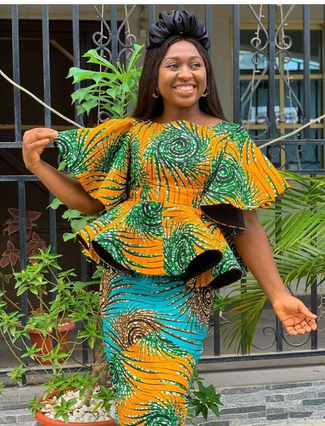 Latest Ankara Peplum Tops And Skirt, Latest Ankara Skirt And Blouse Styles For Ladies, Jumpsuit Styles For Ladies, Ankara Tops For Ladies, Latest Ankara Jumpsuit Styles, Ankara Blouse Styles, Ankara Top Styles, Big Tummy, Kente Designs