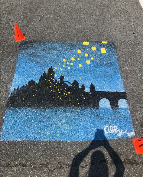 Senior Parking Spaces Sunset, Tangled Parking Spot Painting, Senior Ceiling Tile Ideas Art, Senior Ceiling Tiles, Tangled Parking Spot, Ceiling Tile Painting Ideas School, Painted Parking Spaces Ideas, Parking Spot Painting, Spot Painting