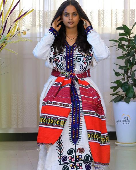 Gojjam Amhara Amhara Culture, Traditional Clothes, Red Stripe, Ethiopia, Dress Clothes For Women, Traditional Dresses, Waist Tie, Traditional Outfits, Free Size