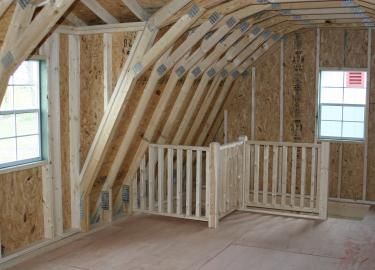 Two Story Garage for One Car [See Prices] Garage Attic Storage, Two Story Garage, Attic Truss, 2 Story Garage, Prefab Barns, Prefab Garages, Gambrel Style, Garage Builders, Garage Attic