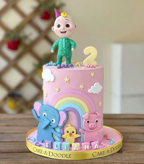 2 Year Birthday Cakes, Baby Girl One Year Birthday Cake, 2nd Birthday Cake Cocomelon, Character Cakes For Girls Birthday, 2 Year Birthday Theme Girl Cake, Cocmelon Birthday Girl, Easy Cocomelon Cake Ideas, Cake Models Birthday, Second Birthday Cake Ideas