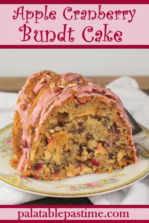 Apple Cranberry Cake combines two different kinds of apples with fresh cranberries and spice to make a perfect cranberry inspired Bundt cake. via @suelau1 Cranberry Apple Pecan Bundt Cake, Cranberry Sauce Bundt Cake, Cranberry Apple Cake Recipes, Apple Cranberry Cake, Cranberry Spice Cake, Cranberry Bundt Cake, Cranberry Pancakes, Cranberry Cake, Cranberry Apple