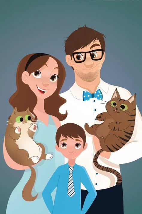 Family Picture Drawing, Custom Illustrated Family Portrait, Illustrated Family Portrait, Family Illustrations, Family Portrait Illustration, Cartoon Inspiration, Custom Portrait Painting, Custom Portrait Illustration, Picture Drawing