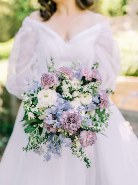 Purple wedding inspiration, old world wedding inspiration, purple bridal bouquet, romantic purple wedding, purple wedding flowers, paletta mansion wedding Blue And Purple Wedding Florals, Dusty Blue And Purple Wedding Flowers, Blue And Purple Wedding Flowers, Purple And White Wedding Flowers, Wedding Inspiration Purple, Bridal Bouquet Romantic, 2023 Bride, Old World Wedding, Purple Wedding Decorations