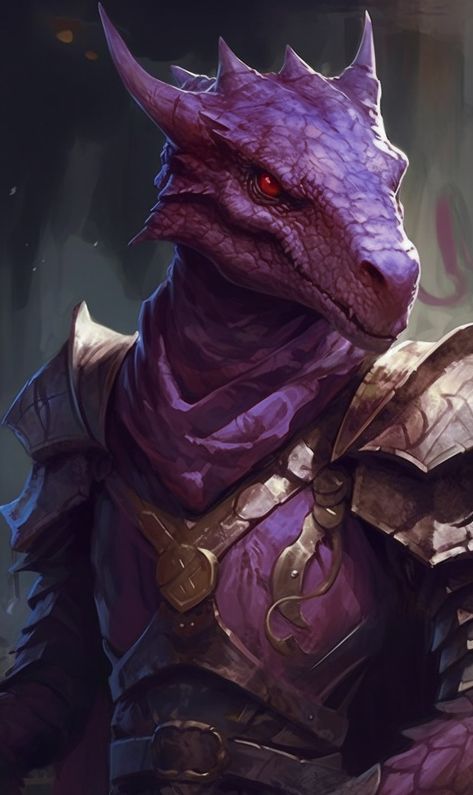 Kobold Dnd Male, Dragonborn Paladin, Dragonborn Dnd, Female Dragonborn, Random Encounters, Dnd Portraits, Npc Art, Dnd Dragonborn, Purple Artwork