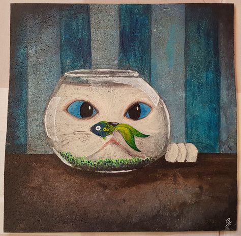 Fishbowl Painting, Record Painting, Reference Pose, Art 2023, Tiny Cats, Kit Ideas, Unique Perspective, Fish Bowl, Fishing Humor