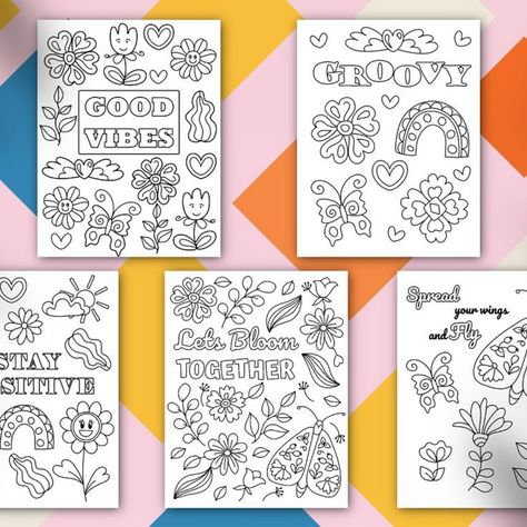 Groovy Coloring Pages Bundle Groovy Coloring Pages, Style Spring, Happy Smile, Colouring Pages, Hippie Style, Coloring Pages For Kids, Spring Flowers, Good Vibes, Art Ideas