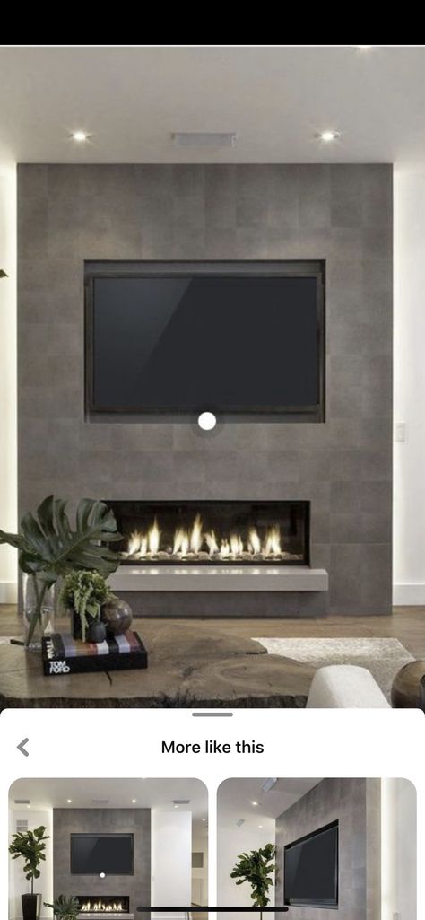 Basement Lights, Front Room Design, Contemporary Fireplace Designs, Fireplace Feature Wall, Inset Fireplace, Lakehouse Ideas, Built In Electric Fireplace, Basement Lighting, Dark Living Rooms