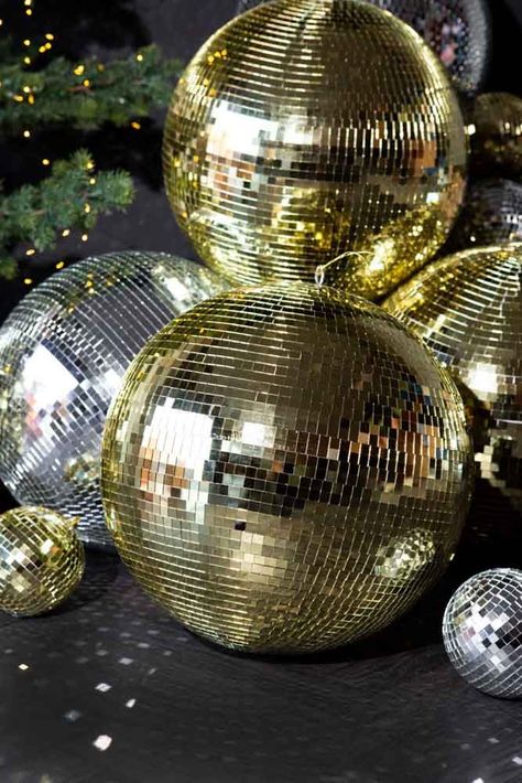 Jungle Disco, Gold Disco Ball, Disco Ball Decorations, 70's Party, Glitter Ball, Rockett St George, Tinsel Garland, Office Christmas Decorations, Ball Decorations