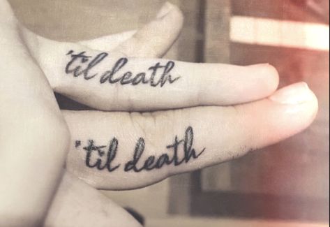 Matching tattoo, wedding tattoo, ring tattoo, ‘til death Ride Or Die Tattoo Couple, Wedding Day Tattoo, I Do Tattoo, Matching Wedding Tattoos, Ride Or Die Tattoo, Marriage Tattoos, Couple Tattoos Unique Meaningful, Tattoo Wedding, Couples Tattoo