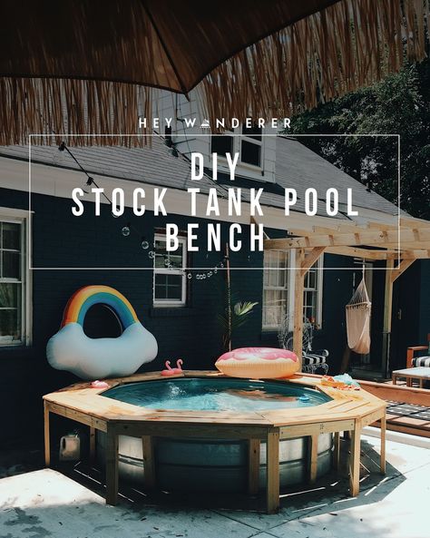 DIY: Stock Tank Pool Bench #backyardgoals Farm Pool, Stock Pool, Diy Stock Tank Pool, Awesome Backyards, Backyard Diys, House Diys, Stock Tank Swimming Pool, Tank Swimming Pool, Stock Pools