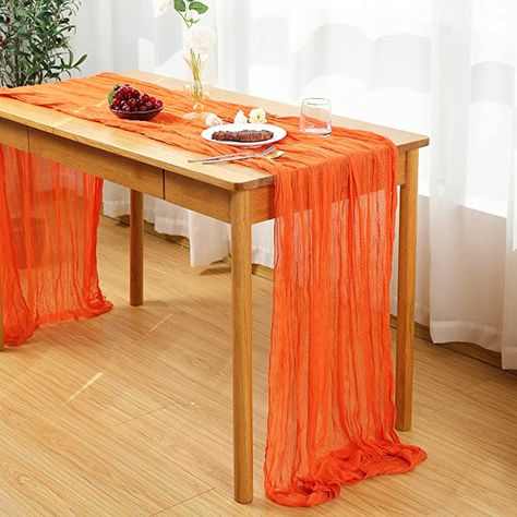 Orange Runner Table Settings, Orange Cheesecloth Table Runner, Cheese Cloth Table Runner, Orange Table Runner, Banquet Table Decorations, Elegant Table Decorations, Table Runner For Wedding, Cloth Table Runner, Boho Tablecloth