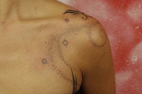 some dot tattoo (Dejavu Tattoo Studio Chiangmai Thailand) by augrust, via Flickr Dejavu Tattoo, Meteor Tattoo, Stardust Tattoo, Leo Constellation Tattoo, Constellation Tattoo, Dot Tattoos, Leo Tattoos, Chiangmai Thailand, Full Back Tattoos