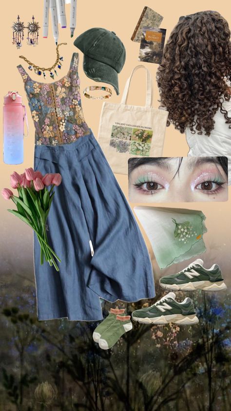 #ootd #outfitinspo #outfitideas #fashion #fitinspo #outfitinspiration #outfit #aesthetic #green #sporty #vintage #antique #bustier #floral #blue #pink #tulips #vangogh Outfit Inspo Spring, Skater Outfits, Aesthetic Green, Classy Casual Outfits, Classy Casual, Pink Tulips, Outfit Aesthetic, Fitness Inspo, Tulips