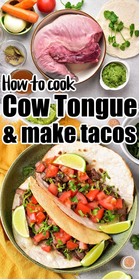 How to cook cow tongue and make lengua tacos for dinner is here. Cooking tongue to tender is simple following our step by step directions on stove. Cow Tounge Recipes Crock Pot, How To Cook Cow Tongue, Cow Tongue Recipe Slow Cooker, How To Cook Beef Tongue, Cow Tounge Recipes Beef Tongue, Cow Tongue Tacos, Cow Tongue Recipe, Beef Tongue Stew, Lengua Tacos