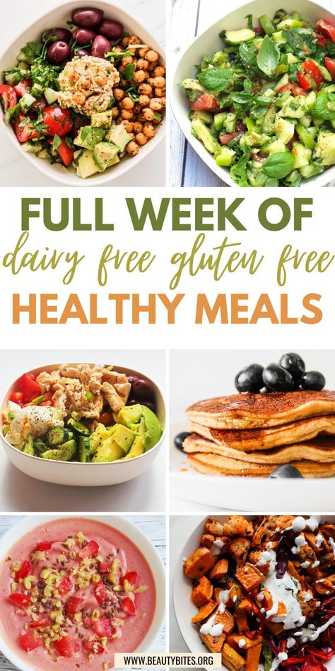 7 day gluten free dairy free meal plan! A full week of dairy free gluten free meal ideas for breakfast, lunch and dinner! If you're wanting to eat clean and need to remove dairy and gluten from your diet plan, check out these healthy recipes! Dairy Free Meal Plan, 4 Week Gut Protocol, Gluten Free Dairy Free Recipes Dinner, Dairy Free Meal, 1200 Calorie Diet Meal Plans, Gut Protocol, Gluten Free Meal Ideas, Dairy Free Meals, Dairy Free Recipes Dinner