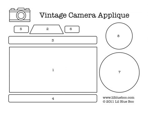 Vintage camera applique download template via lilblueboo.com (or for paper piecing) Camera Template, 3d Templates, Pochette Portable, Bryson City, Applique Templates, Chur, Sewing Appliques, Camera Cards, Marianne Design