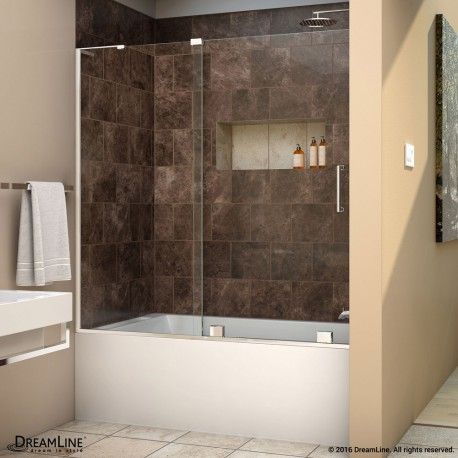 Mirage-X 56 - 60 in. Sliding Tub Door - Dreamline Tub And Shower Combo, Bathroom Tub Shower Combo, Bathroom Tub Shower, Walk In Shower Designs, Bathtub Doors, Tub Doors, Bathroom Tub, Tub And Shower, Sliding Shower Door