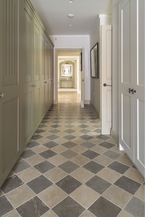 Limestone Floor, Checkerboard Floor, Hallway Flooring, Limestone Flooring, Blue Cabinets, World Of Interiors, Entrance Hall, Wall And Floor Tiles, Floor Tiles