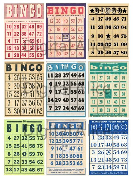 VINTAGE BINGO CARDS -Instant Download Printable - 9 Mini Game Cards and aceo atc trading card size - Digital Download Bingo DiY Vintage Bingo Cards, Bingo Cards To Print, Free Printable Bingo Cards, Invites Birthday, Bingo Night, Loteria Cards, Bingo Template, Free Vintage Printables, Mini Game