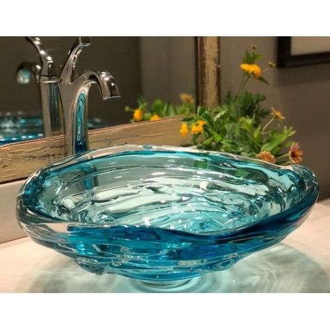 Water Bowl Glass Vessel Sinks Bathroom Sink Bowl, Glass Bowl Sink, Rangement Art, Bathroom Sink Bowls, Sink Bowl, Desain Furnitur Modern, Glass Vessel Sinks, Glass Sink, Bowl Sink