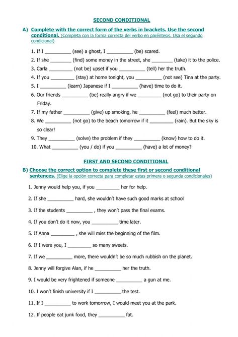 If Second Conditional Worksheet, Second Conditional Sentences, Conditional Sentences Worksheets, First Conditional Worksheet, Conditionals Grammar, Second Conditional, Conditional Sentences, Sentences Worksheet, English Grammar Exercises