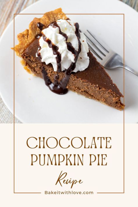 An image of a slice of chocolate pumpkin pie on a white plate with a large dollop of whipped cream on top. Thanksgiving Dessert Table, Pumpkin Pie Ingredients, Classic Pumpkin Pie Recipe, Pumpkin Flan, Traditional Pumpkin Pie, Chocolate Pumpkin Pie, Popular Pies, Classic Pumpkin Pie, Pie Chocolate