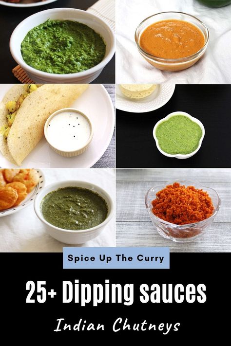 Find the collection of 25 chutney recipes or dipping sauce recipes. Many coconut based chutneys are served as a side dish with your meal or dosa, idli, rice. Few specific chutneys like green chutney, meethi chutney or garlic chutney are used in chaat recipes or as a side with pakora, samosa and other snacks. This list also includes few dip recipes for your chips or falafel. Pakora Sauce Recipe, Chutney Sauce Recipe, Pakora Dipping Sauce, Indian Sauces Chutney Recipes, Indian Sauce Recipes Easy, Indian Popadom Dips, Indian Chutney Recipes Dips, Dip For Samosas, Sauce For Samosas Indian