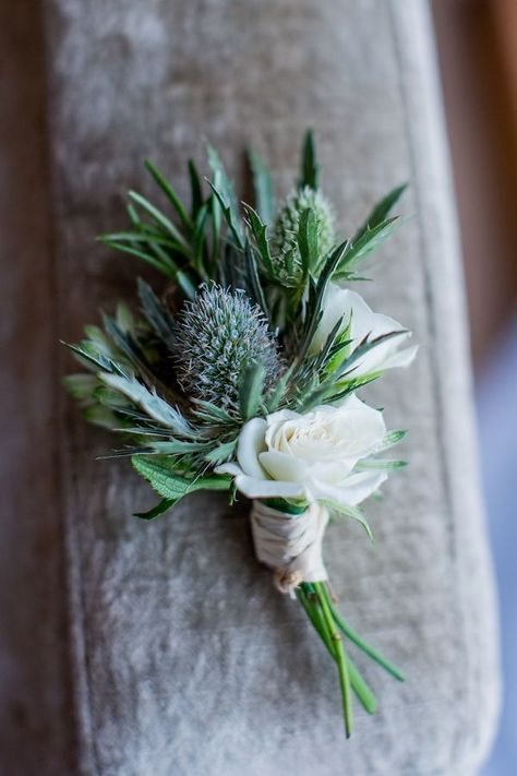 Fresh Fun & Relaxed Blue & Green Wedding Thistle Wedding Flowers, September Wedding Flowers, Thistle Wedding, Winter Wedding Planning, Button Holes Wedding, Blue Wedding Bouquet, Winter Wedding Flowers, Thistle Flower, Blue Wedding Flowers