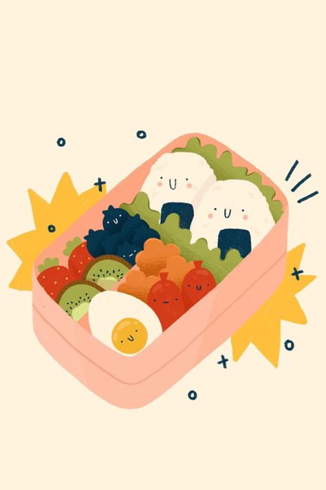 Drawing Ideas Easy, Cute Food Art, Doodle Illustration, Kawaii Drawings, Kawaii Art, Food Illustrations, Bento Box, Cute Doodles, Digital Sticker