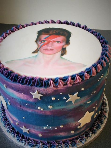 David Bowie Cake Ideas, David Bowie Birthday Party, David Bowie Cake, 34 Birthday Cake For Women, David Bowie Purple, Galaxy Birthday Cake, Purple And Blue Galaxy, Bowie Birthday, David Bowie Birthday