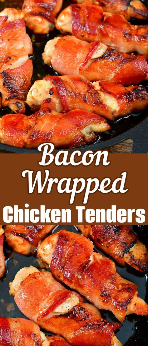 Bacon Wrapped Chicken tenders is a delicious and easy family dinner. Juicy chicken tenders glazed with a combination of maple syrup and Dijon mustard and wrapped in a thick Applewood bacon. Juicy Chicken Tenders, Easy Fast Dinner Recipes, Bacon Wrapped Chicken Tenders, Recipe Inspirations, Applewood Bacon, Dinner Favorites, Oxtail Recipes, Easy Family Dinner, Recipe Using Chicken