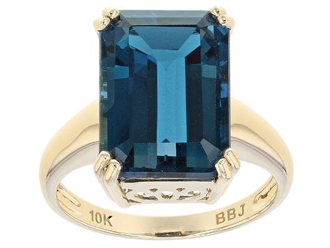 8.07ct Rectangular Octagonal  Emerald Cut London Blue Topaz 10k Yellow Gold Solitaire Ring. Topaz Engagement Rings, Topaz Ring Yellow, Yellow Topaz Ring, Bridal Diamond Ring, London Blue Topaz Engagement Rings, Yellow Gold Solitaire Ring, Edwardian Jewelry, London Blue Topaz Ring, Antique Engagement Rings