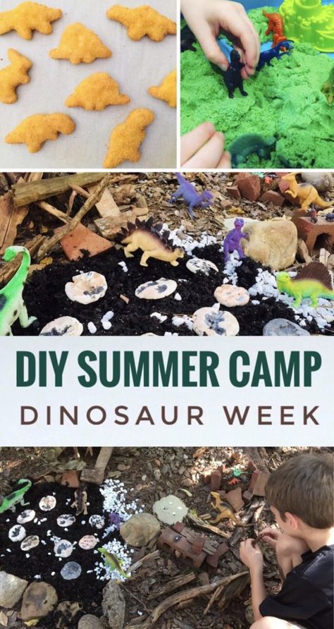 Dinosaur Week Activities for DIY Summer Camp! Have fun this summer with lots of dinosaur crafts and activities the kids will enjoy. Diy Summer Camp, Dinosaur Week, Summer Camp Themes, Summer Camp Activities, Summer Camp Crafts, Dinosaur Activities, Dinosaur Crafts, Diy Summer, Camping Theme