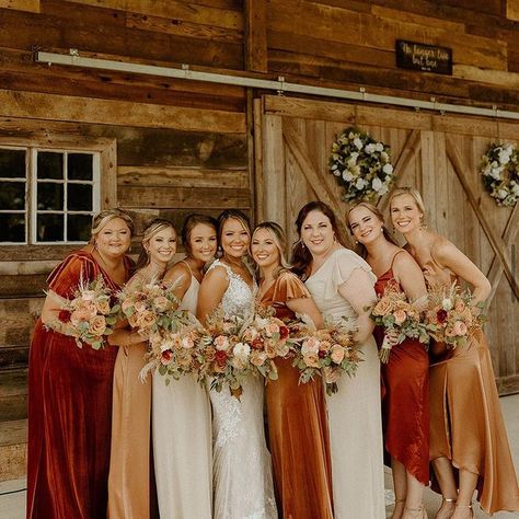 Golden Bridesmaid Dresses, Champagne Gold Bridesmaid Dresses, Auburn Wedding, Almond Champagne, Mixed Bridesmaid Dresses, Cream Wedding Dresses, Bridesmaids Dress Inspiration, March Wedding, Fall Bridesmaid Dresses