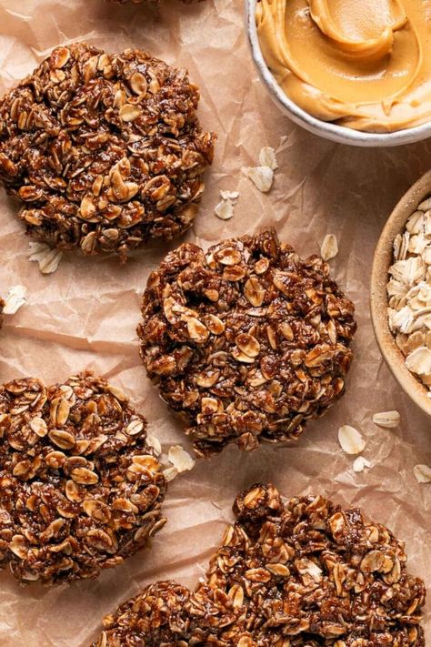 No Bake Chocolate Peanut Butter Protein Cookies Recipe High Protein No Bake Cookies, No Bake Cookie Protein Balls, Bariatric Cookie Recipes, Peanut Protein Powder Recipes, Chocolate Peanut Butter Protein Cookies, Protein Powder Baked Goods, Protein No Bake Cookies, Oat Protein Cookies, No Bake Protein Bar