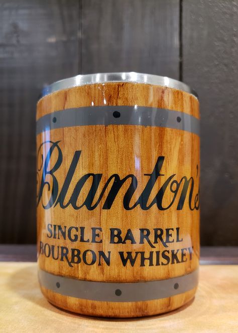 Blanton's bourbon barrel, wood grain painted and epoxied yeti tumbler Whiskey Tumbler Ideas, Beverage Quotes, Decorated Mugs, Sticker Crafts, Decorated Cups, Blanton's Bourbon, Resin Cups, Single Barrel Bourbon, Epoxy Cups