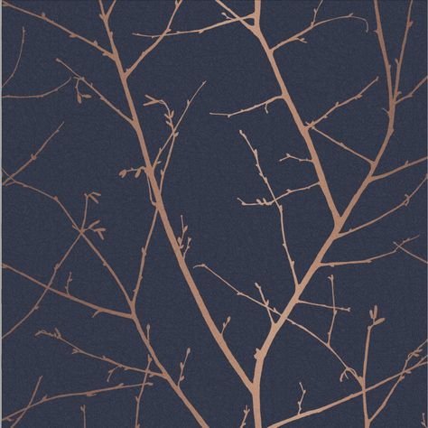 Boreas Wallpaper in Midnight from the Exclusives Collection by Graham & Brown Copper Wallpaper, Navy And Copper, Warm Palette, Graham & Brown, Brown Wallpaper, Forest Design, Wallpaper Calculator, Wallpaper Living Room, Modern Wallpaper