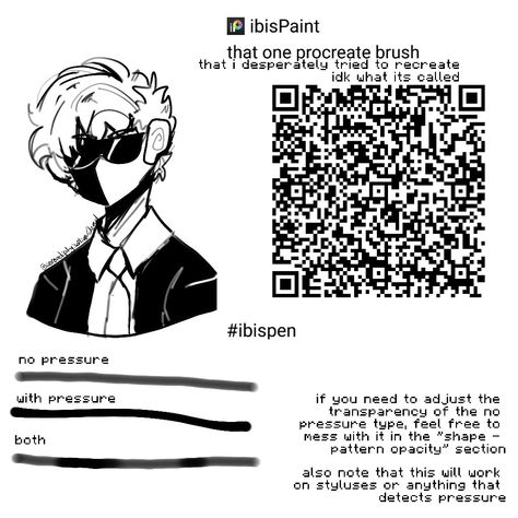 ibis pen qr code that is a recreation of a procreate brush i saw on instagram with a ranboo doodle for testing Good Ibis Paint Brushes, Ibispaint Qr Code, Ibis Pen, Brush Ibispaint, Ibispaint Brush, Free Procreate Brushes, Ibispaint Brushes, Brush Codes, Ibis Brushes