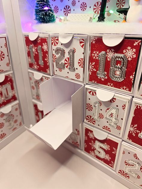 DIY Advent Calendar Tutorial: Stunning Finished Look – positivelypapercraft Diy Advantage Calendar, Decorate Advent Calendar, Christmas Door Advent Calendar, Christmas Advent Calendar Svg, Diy Large Advent Calendar, Advent Calendar Box Ideas, Handmade Christmas Advent Calendar, Printable Advent Calendar Boxes, Gift Advent Calendar Ideas