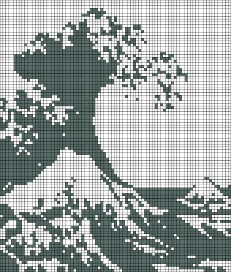 Alpha pattern #45969 variation #84687 | BraceletBook Alpha Patterns Crochet Black And White, Black And White Crochet Tapestry Pattern, Aesthetic Cross Stitch Pattern, Black And White Alpha Pattern, Wave Pixel Art, Black And White Pixel Art, Pixelated Design, Black And White Tapestry, Waves Artwork