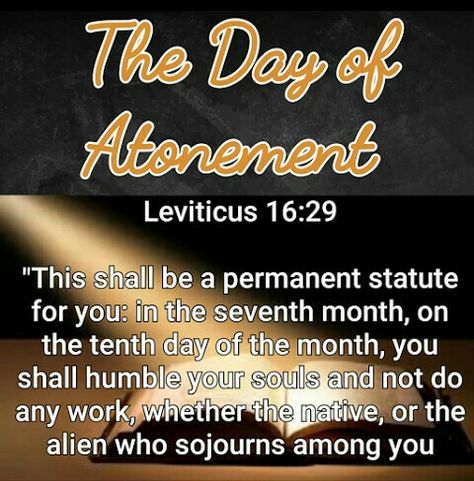 The Day of Atonement / Yom Kippur ~ " This shall be a permanent statute for you: in the seventh month, on the tenth day of the month, you shall humble your souls and not do any work, whether the native, or the alien who sojourns among you; Leviticus 16:29 #jewish #israel #judaism #torah #shabbat #holidays #life #religion #faith #infographic Feast Of Atonement, Day Of Atonement Hebrew Israelites, Yom Kippur Quotes, Atonement Quotes, Happy Sabbath Quotes, Day Of Atonement, Biblical Feasts, Jewish Beliefs, Jewish Feasts