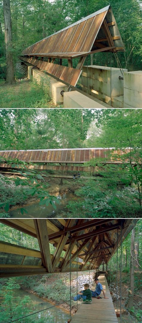 Bridge Structure Design, Viewing Platform Architecture, Bridge Landscape, Rural Studio, Rural Architecture, Amazing Woodworking, Wood Architecture, Timber Structure, Covered Bridge